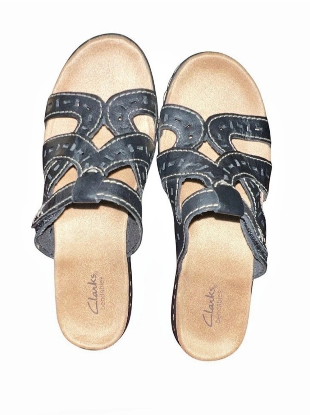 Clarks Leisa Spring Black Leather Strappy Slide Sandals Size 8 NWOB